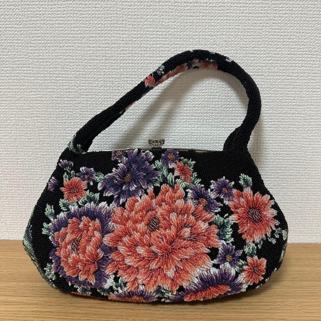 花柄刺繍　和装用バッグ　総ビーズ