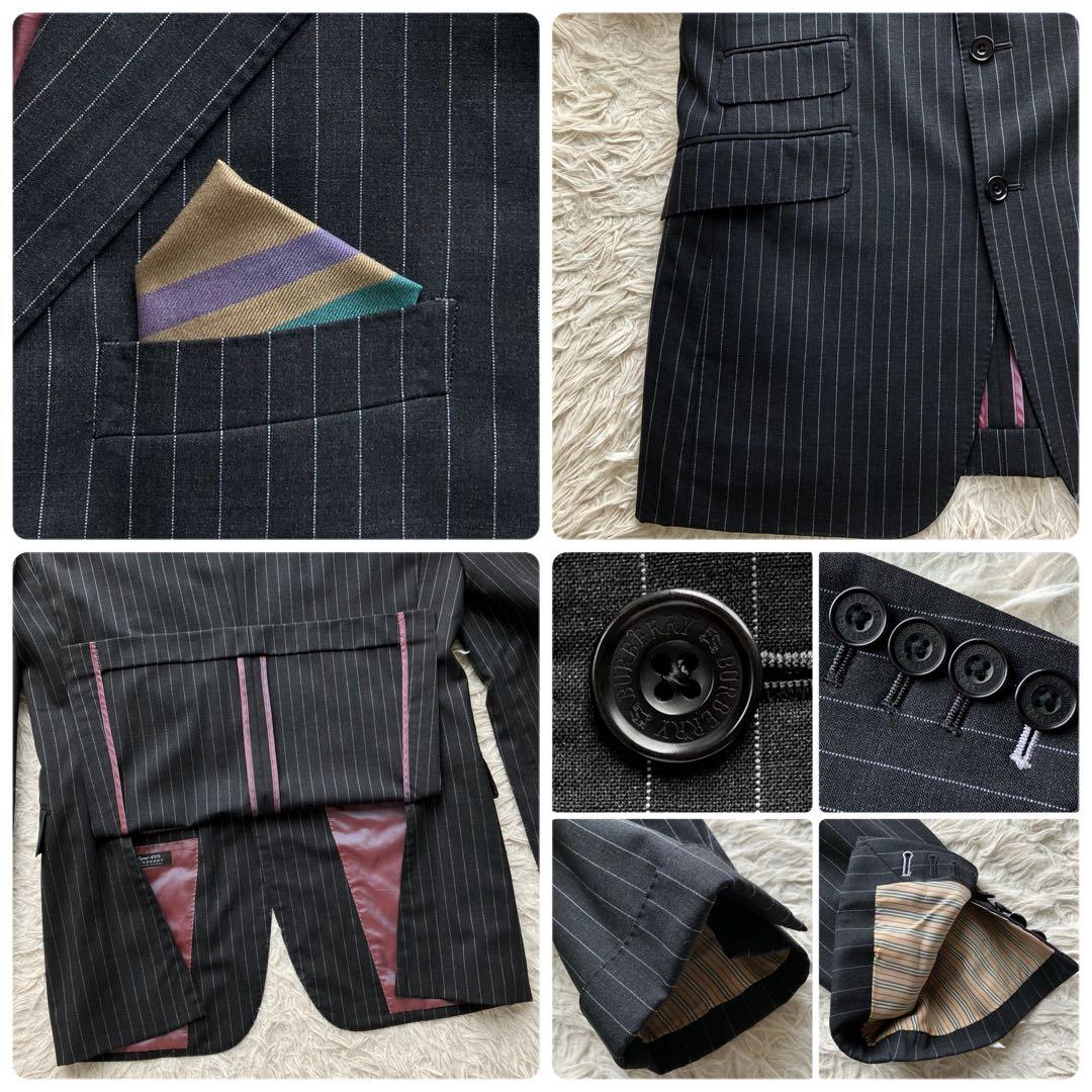 【超希少XL】バーバリーブラックレーベル　スーツ　黒　羊毛　super100's