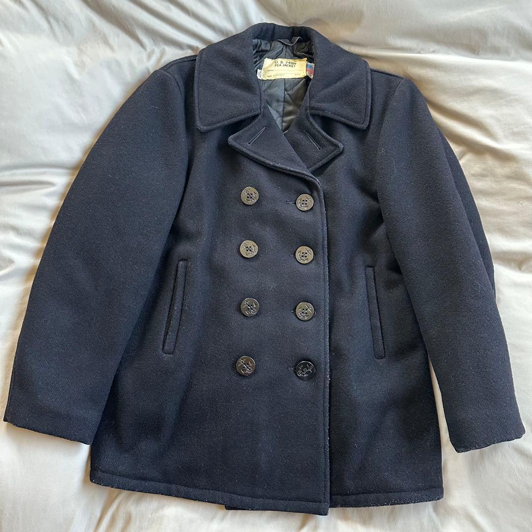 美品☆Schott ショット/U.S.740N/Pコート/USA製　ネイビー/L