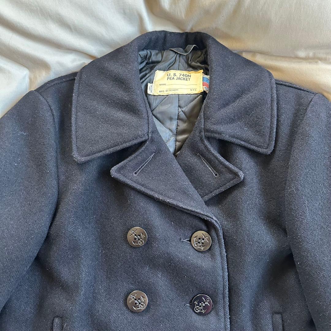 美品☆Schott ショット/U.S.740N/Pコート/USA製　ネイビー/L