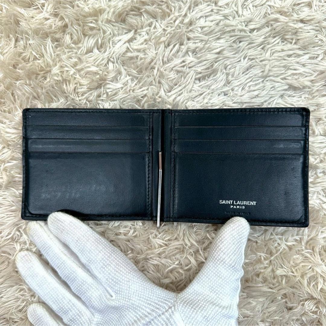 【美品】サンローラン マネークリップ ブラック YSL シルバーロゴ メンズ