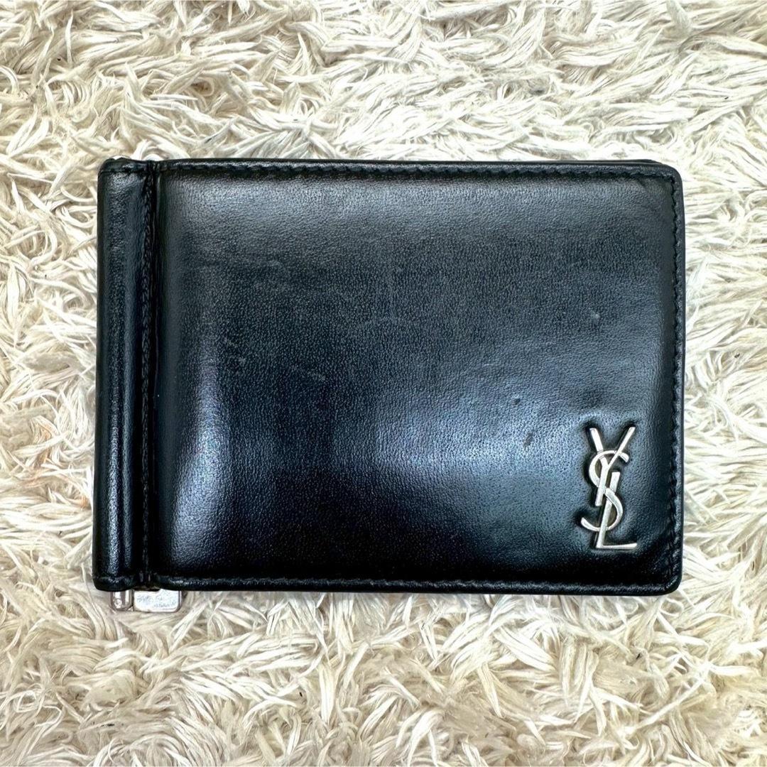 【美品】サンローラン マネークリップ ブラック YSL シルバーロゴ メンズ