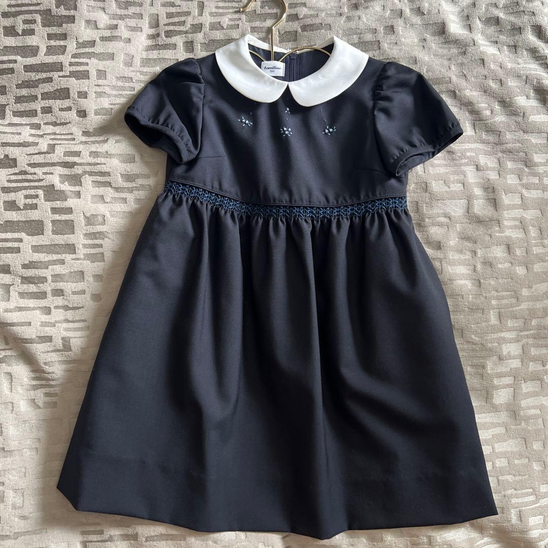 現行) ファミリア　お受験　ネイビー 半袖 ワンピース