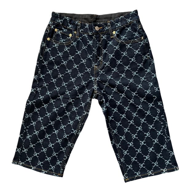 アンコキーヌ モノグラムジャカードバミューダパンツ インディゴ M 未使用221