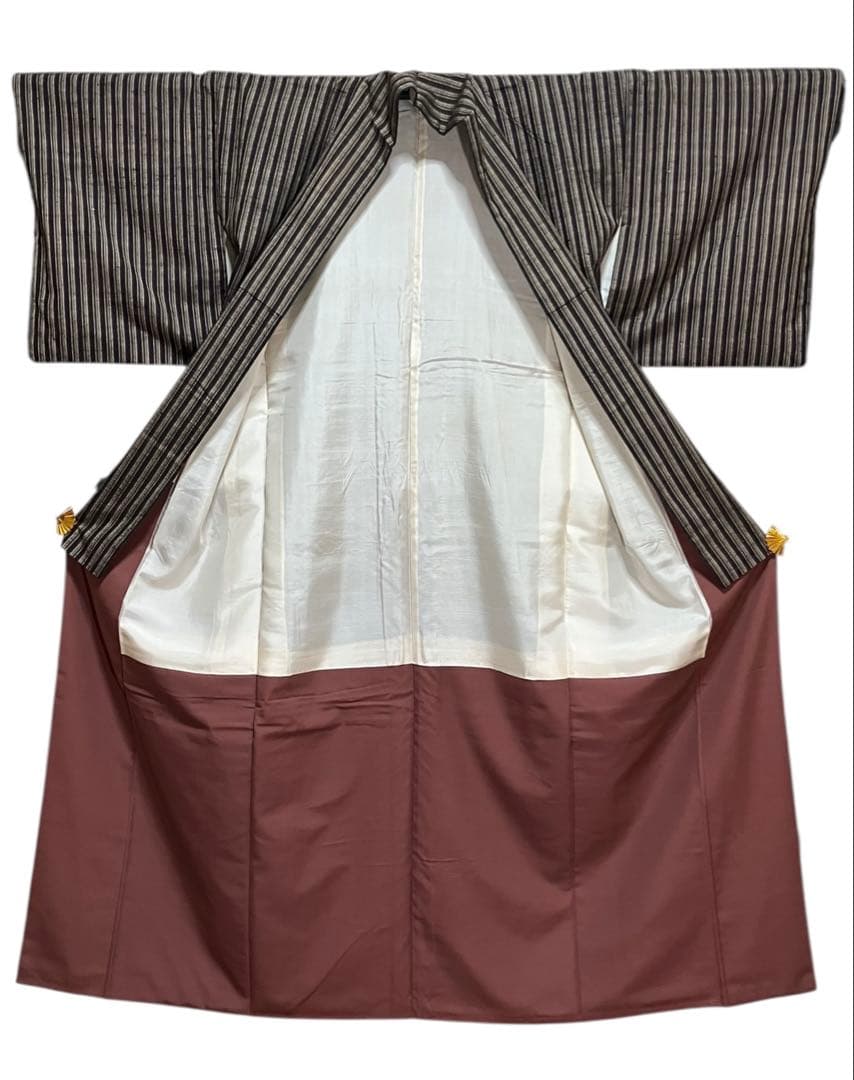 浦野理一 経節紬 小紋 正絹 縦縞 間道 イ6273