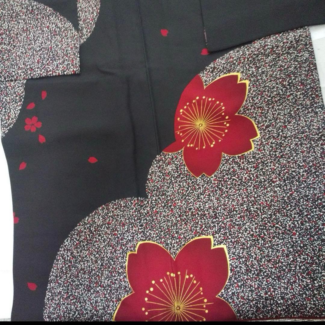 黒赤桜正絹振袖フルセット等 袋帯 帯締め 帯揚げ 半襟 重ね襟 成人式卒業式等