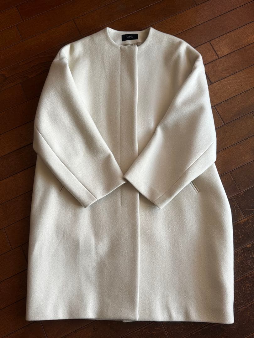 イレーヴ　メルトンノーカラーコート　オフホワイト