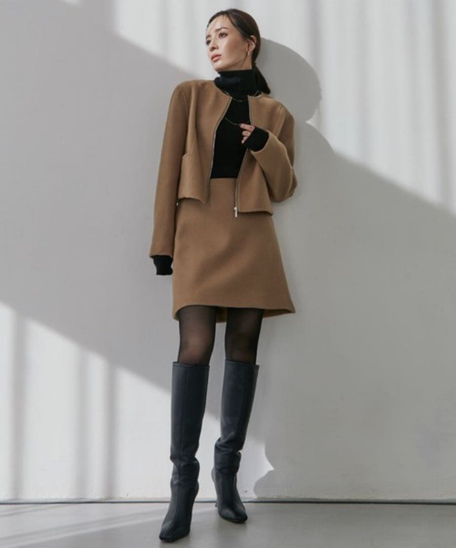 ウールダブルクロスリバーショートジャケット キャメル S アニュアンス