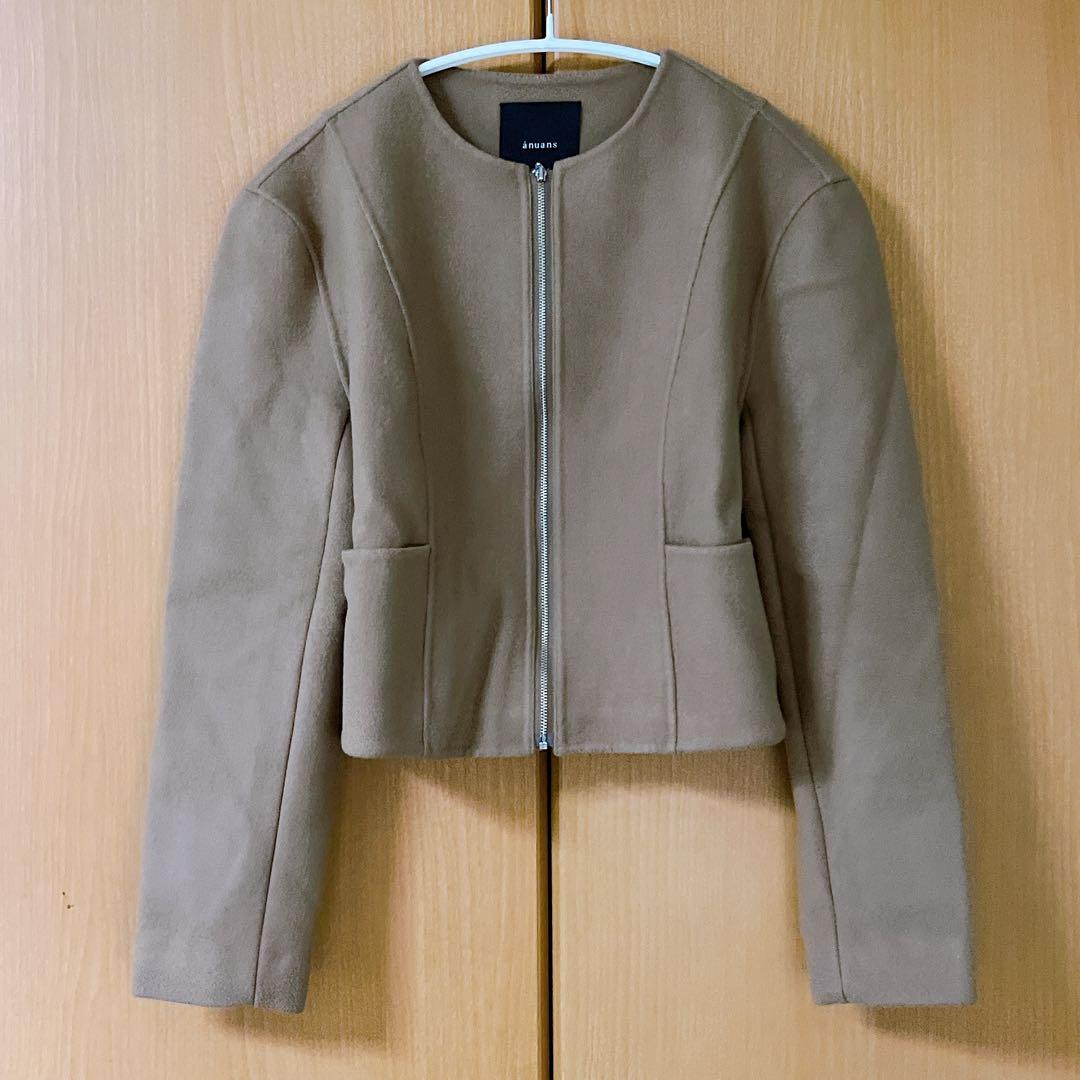 ウールダブルクロスリバーショートジャケット キャメル S アニュアンス