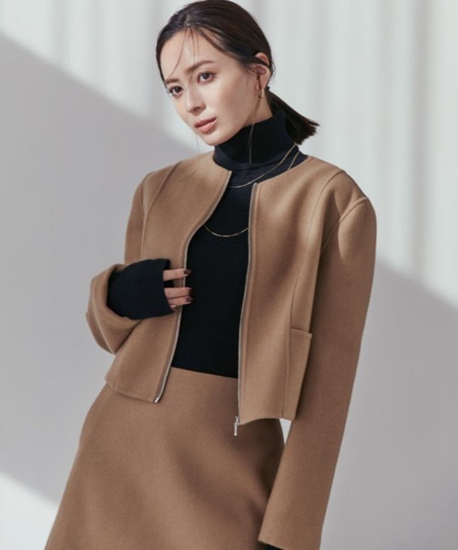 ウールダブルクロスリバーショートジャケット キャメル S アニュアンス