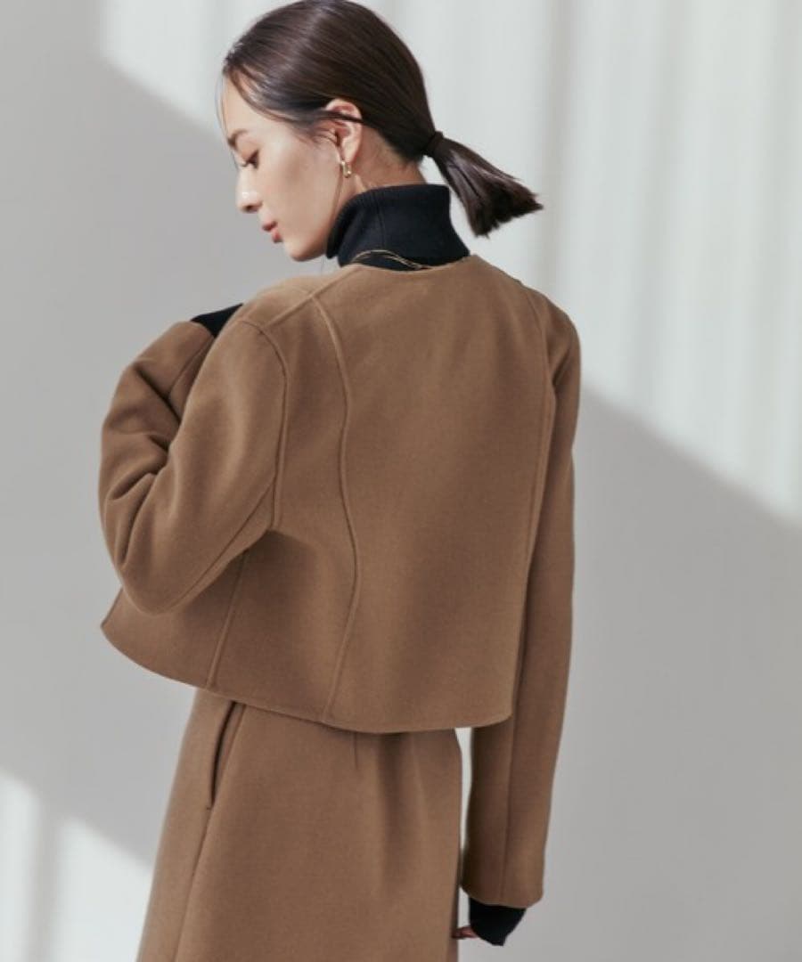 ウールダブルクロスリバーショートジャケット キャメル S アニュアンス