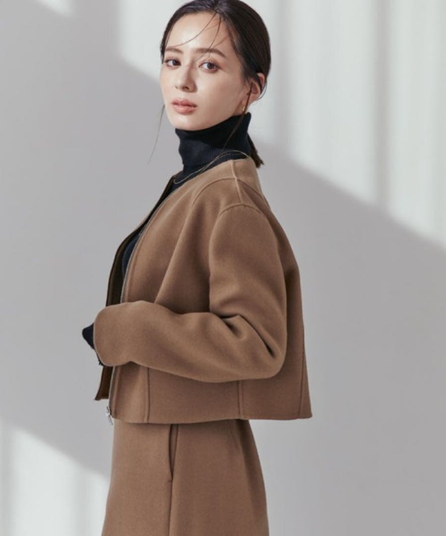 ウールダブルクロスリバーショートジャケット キャメル S アニュアンス