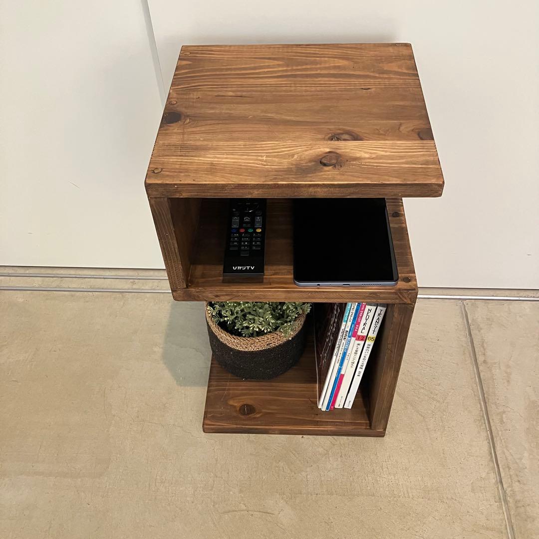 杉無垢材のサイドテーブル　S字　5【ハンドメイド家具】