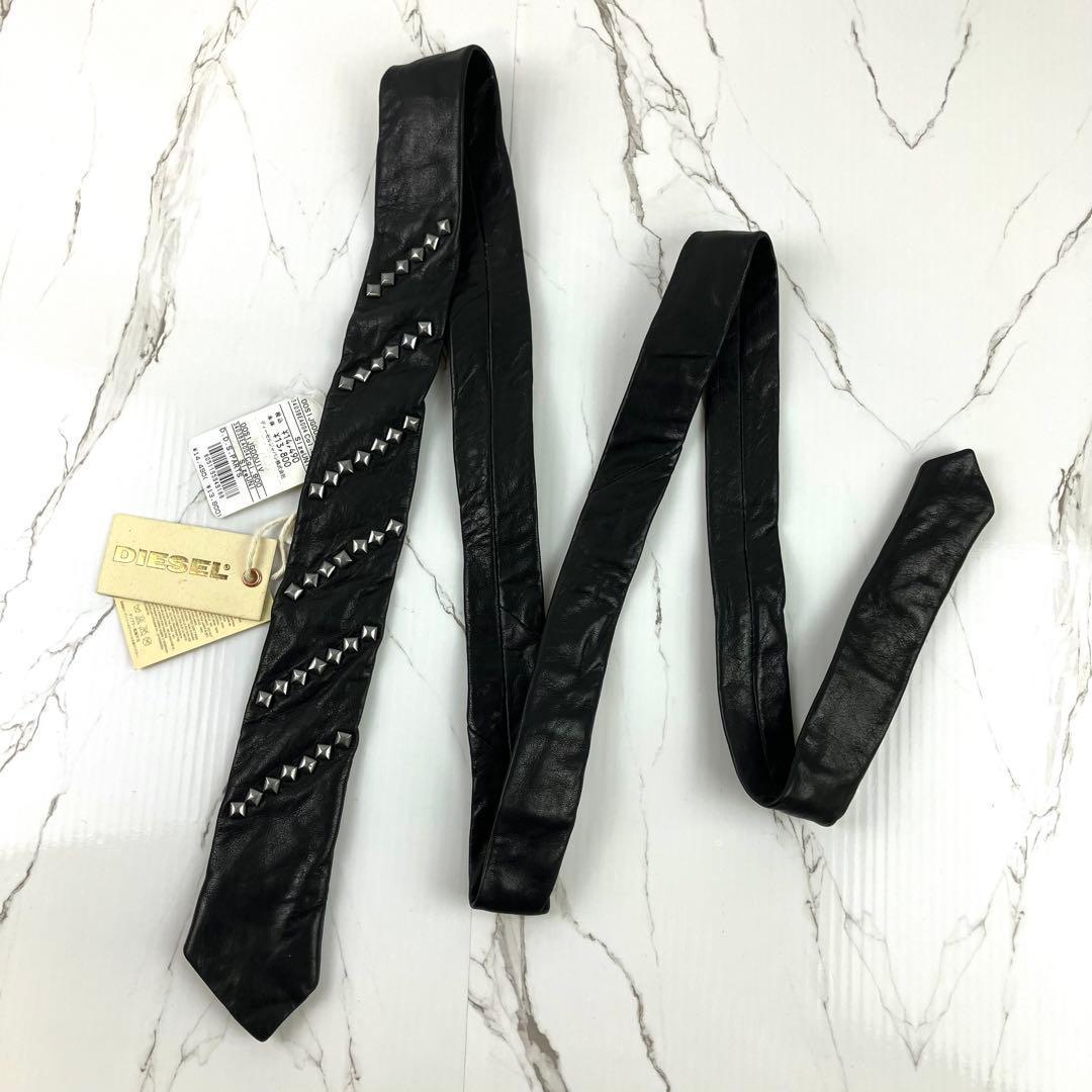 RDDR　未使用品　ディーゼル　ネクタイ　レザータイ　ナロータイ　ラムレザ