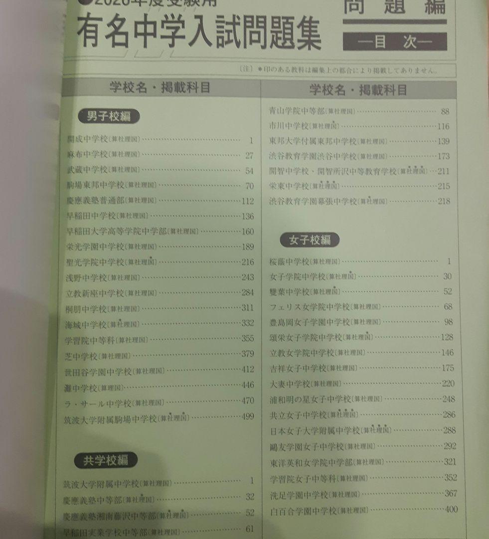 2026年度用 有名中学入試問題集