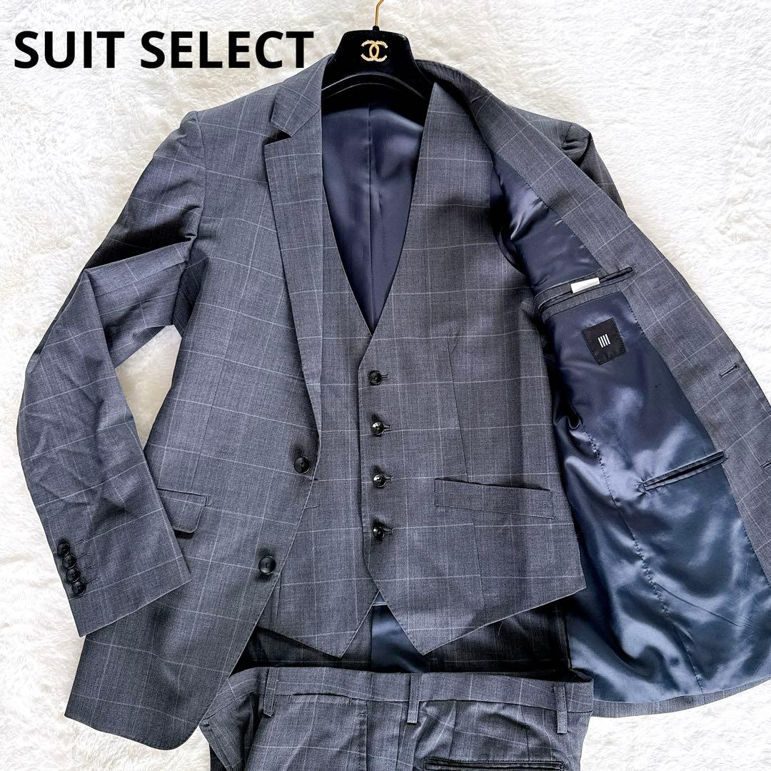 【スーツセレクト】スーツ 3ピース グレー ウィンドーペン Y6サイズ