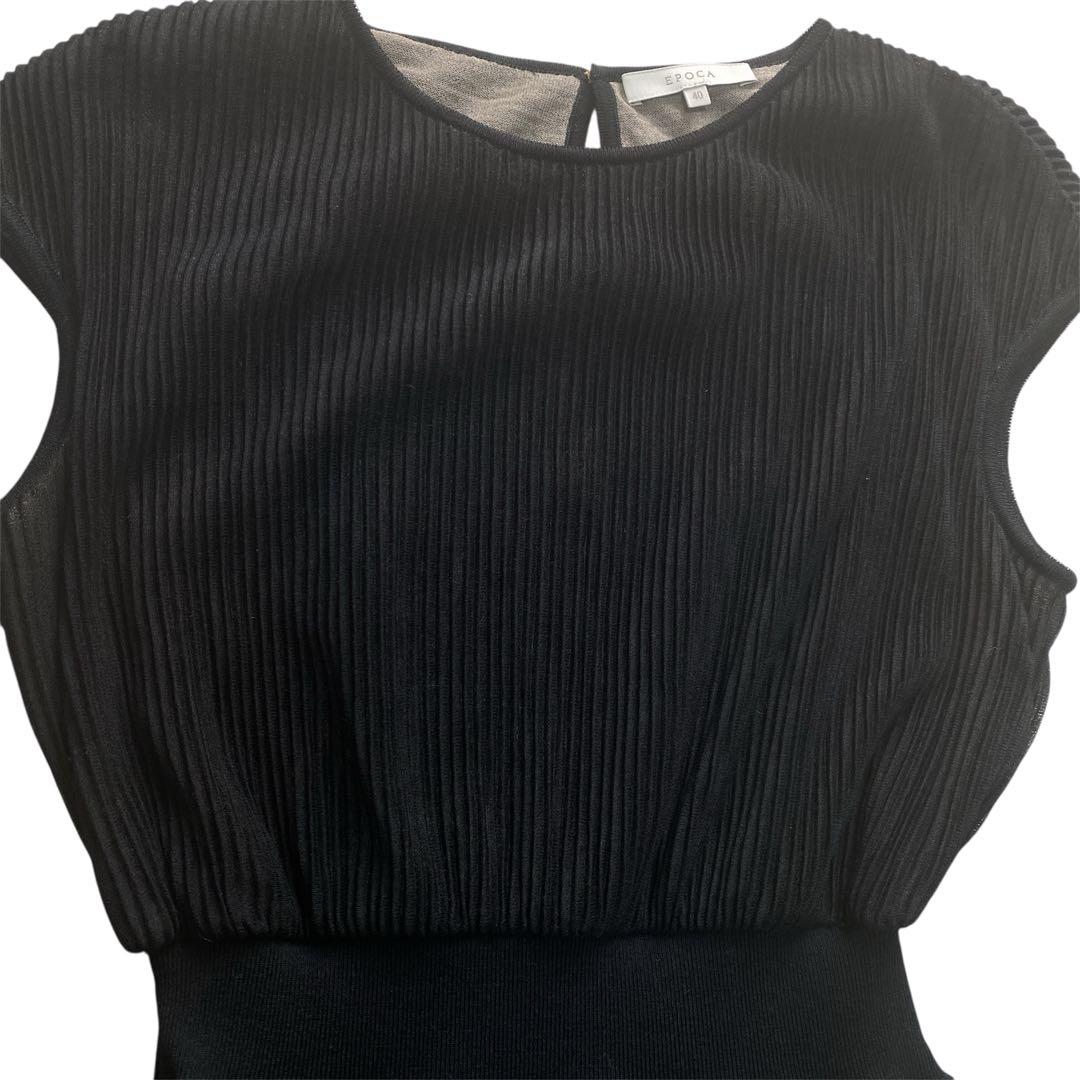 EPOCA／エポカ　ブラックプリーツロングワンピース ノースリーブ　ドレス　40