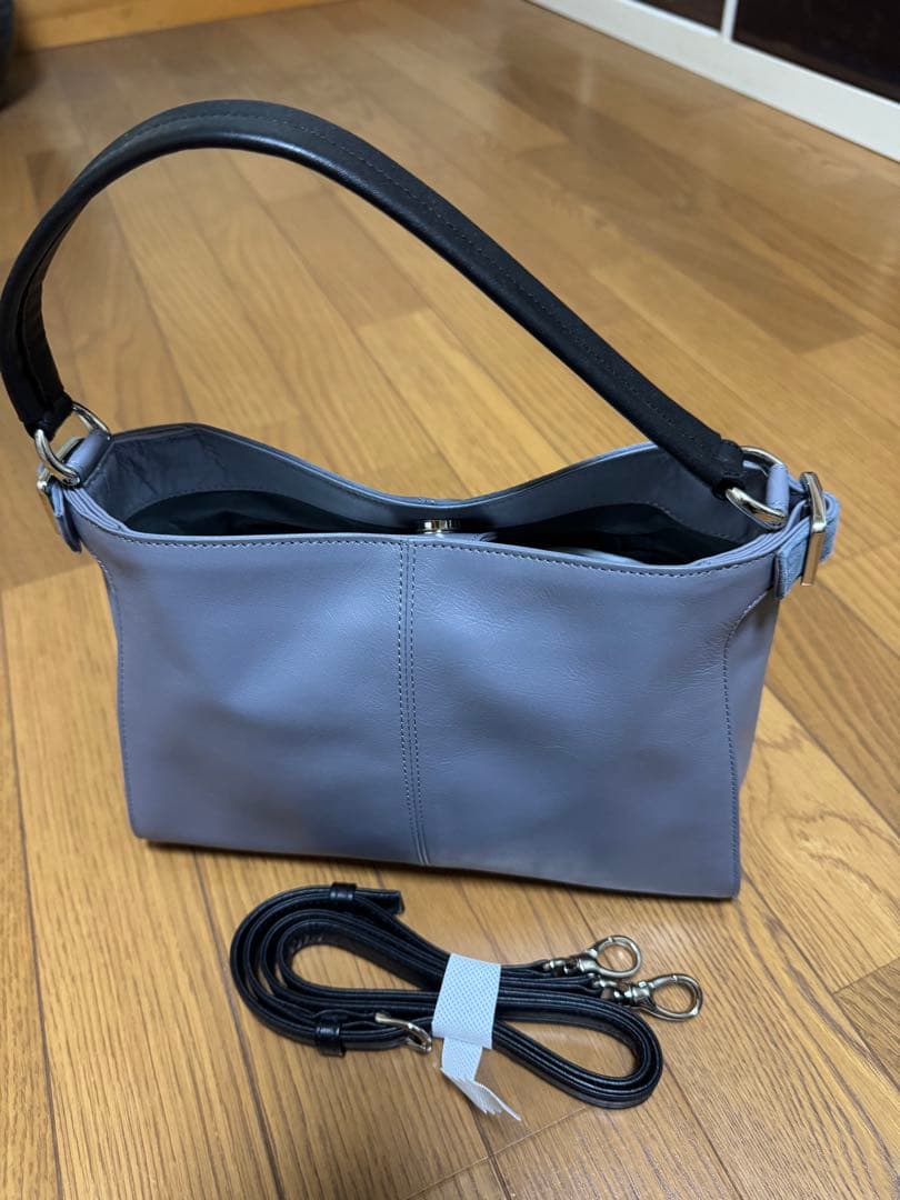 銀座かねまつ　グレー レザー ショルダーバッグ2way
