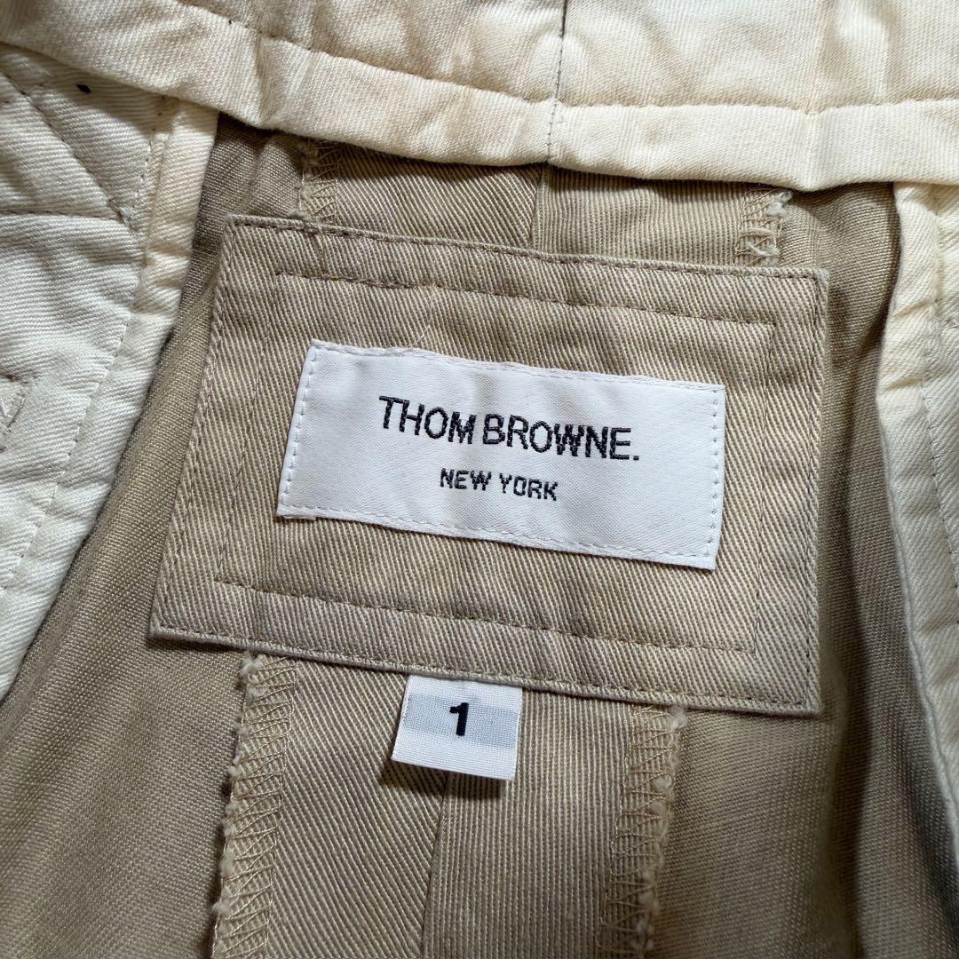 トムブラウン　ストレートパンツ　切りっぱなし　ベージュ　コットン　1