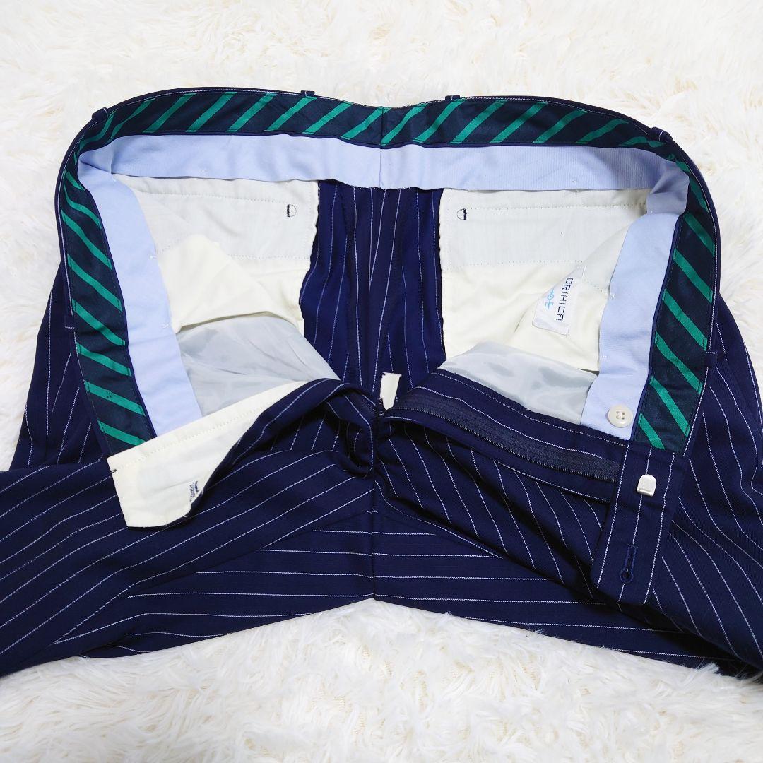 オリヒカ　スーツ　Super130'S　ネイビー　ストライプ　AB5　M相当