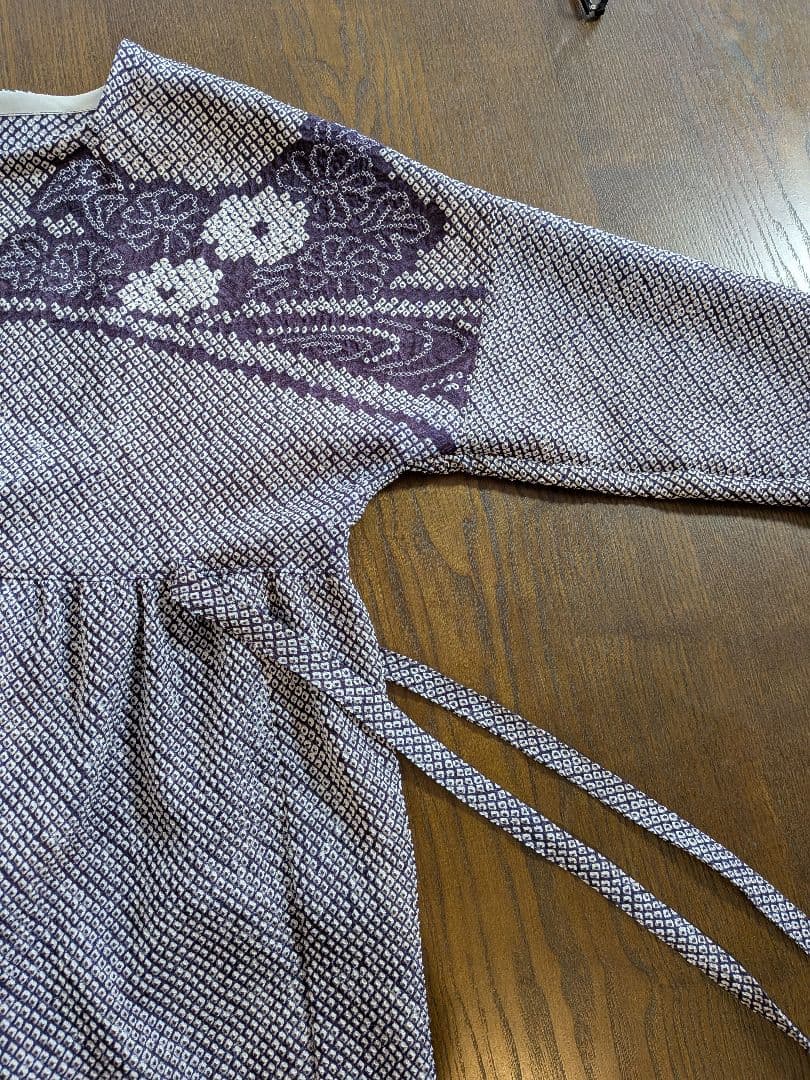 A261総絞り着物リメイクギャザーワンピース★リボン・ブローチ