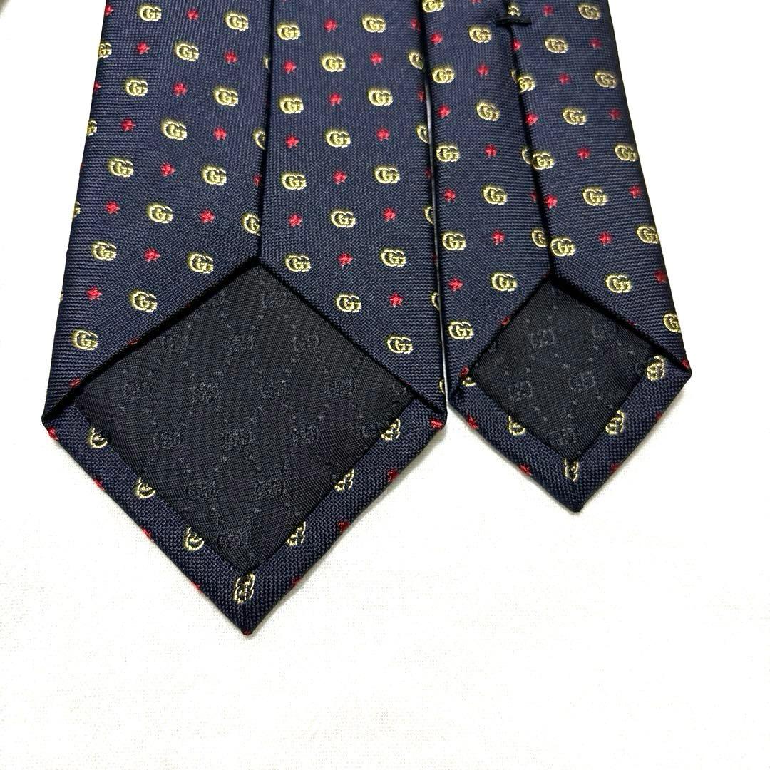 新品　グッチ　ネクタイ　現行　ネイビー　GG柄　タグ付　袋付