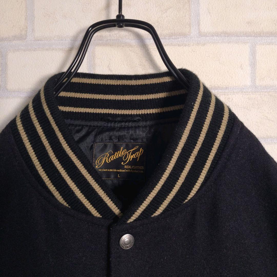 ラトルトラップ★総刺繍 スカル アームレザー 羊革 メルトン スタジャン 黒 L