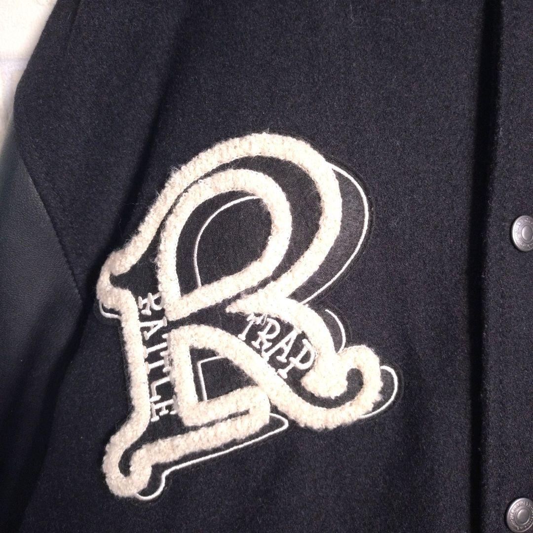 ラトルトラップ★総刺繍 スカル アームレザー 羊革 メルトン スタジャン 黒 L