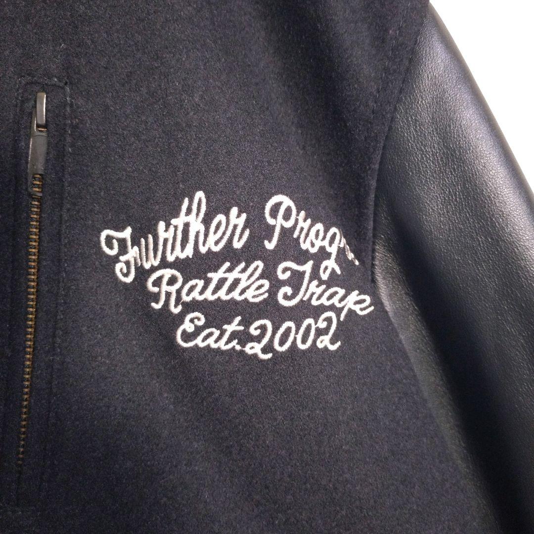 ラトルトラップ★総刺繍 スカル アームレザー 羊革 メルトン スタジャン 黒 L