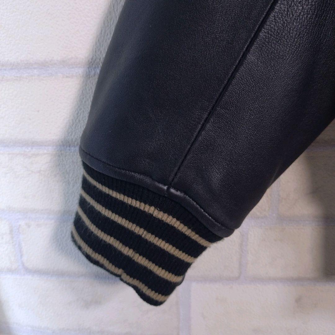 ラトルトラップ★総刺繍 スカル アームレザー 羊革 メルトン スタジャン 黒 L