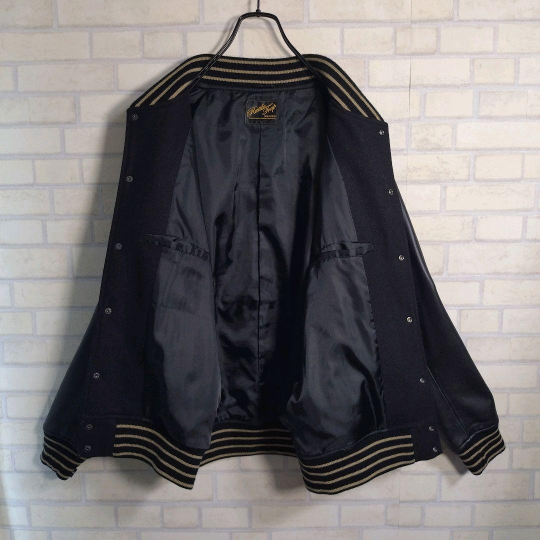 ラトルトラップ★総刺繍 スカル アームレザー 羊革 メルトン スタジャン 黒 L