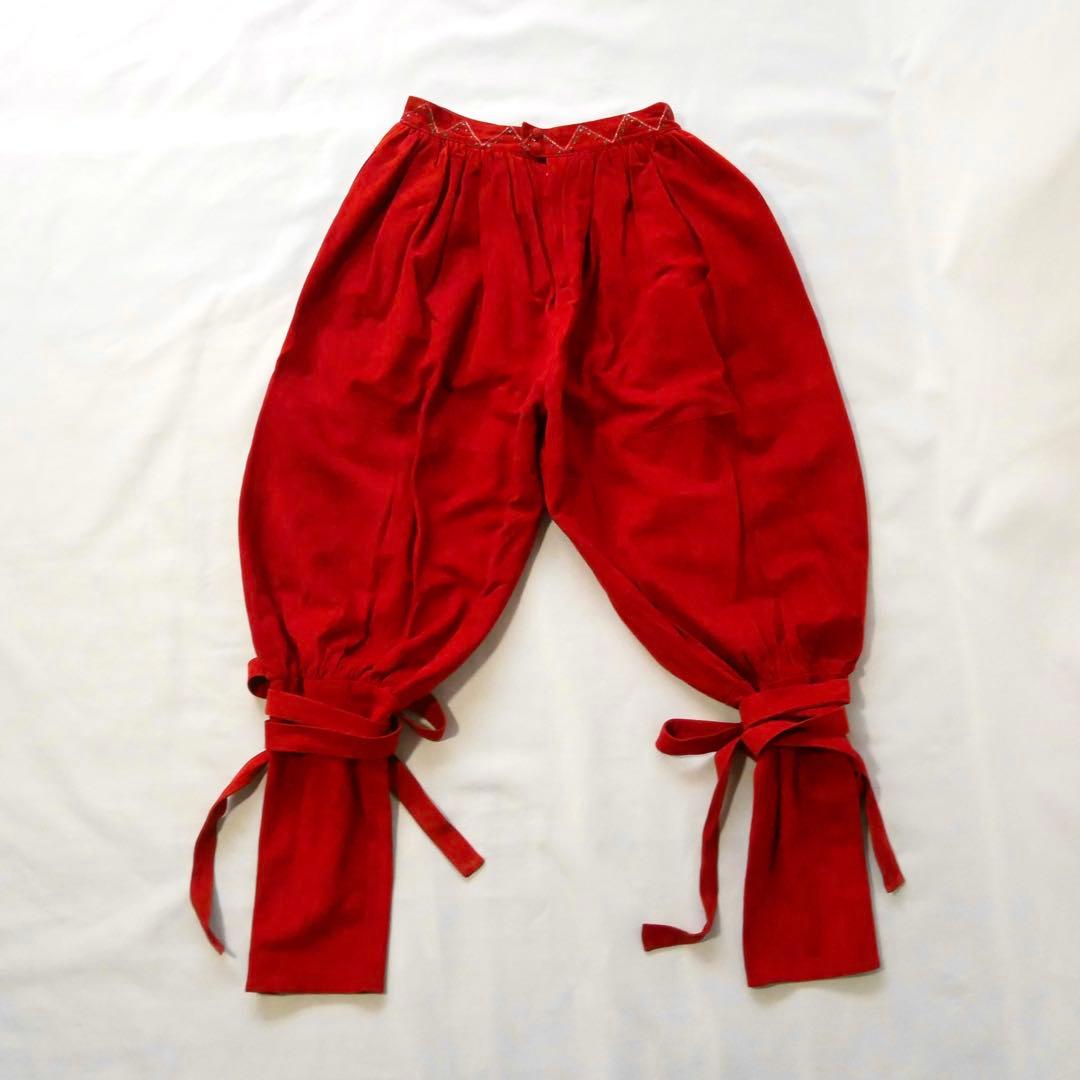 80s イタリア製　80年代　ヴィンテージ　リボン付き　ヌバックレザーパンツ
