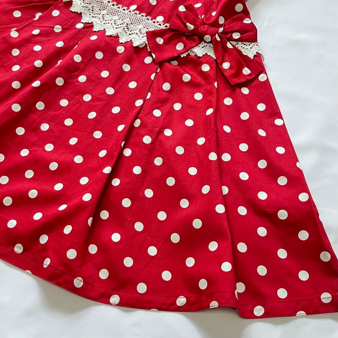 シャーリーテンプル タグ付 ワンピース 130 サンドレス 赤 ドット リボン