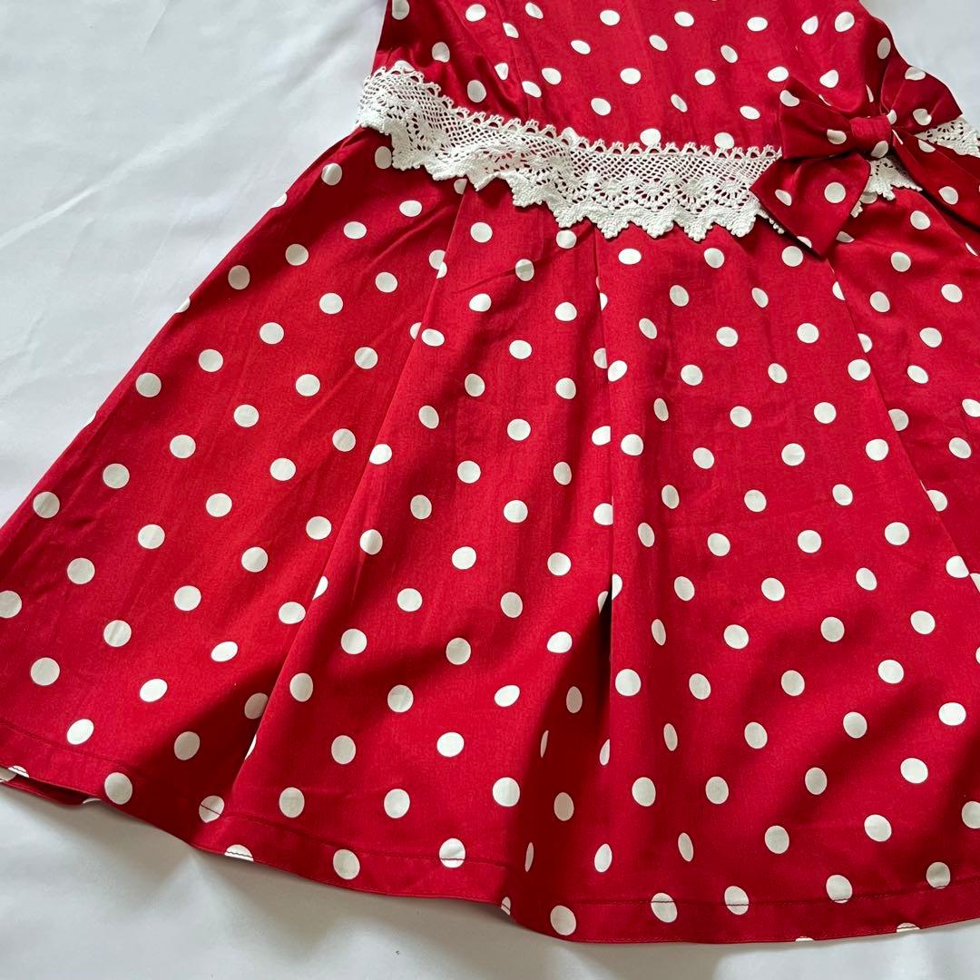 シャーリーテンプル タグ付 ワンピース 130 サンドレス 赤 ドット リボン