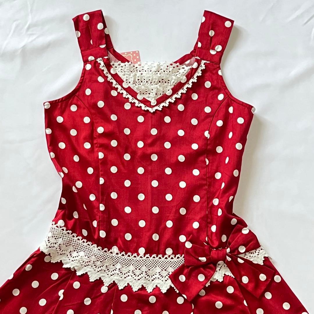 シャーリーテンプル タグ付 ワンピース 130 サンドレス 赤 ドット リボン