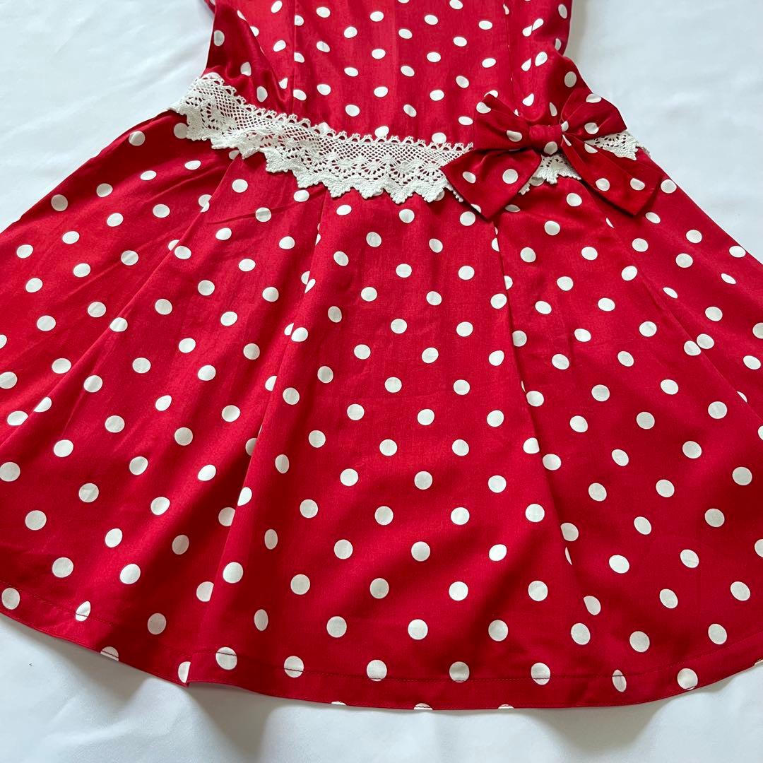 シャーリーテンプル タグ付 ワンピース 130 サンドレス 赤 ドット リボン