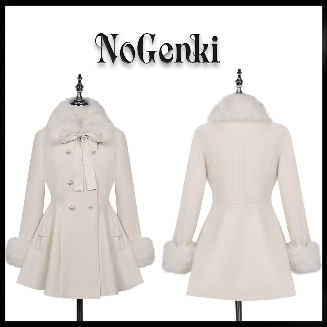 NoGenki アイボリー ファー付きロングコート