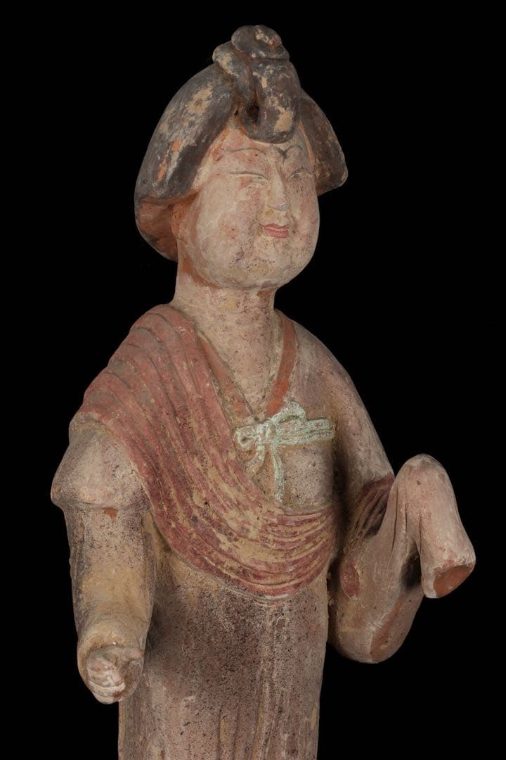 【中国古玩】加彩 婦女俑婦人 俑置物 高さ57㎝ 彩色残存 唐物 古美術 骨董品