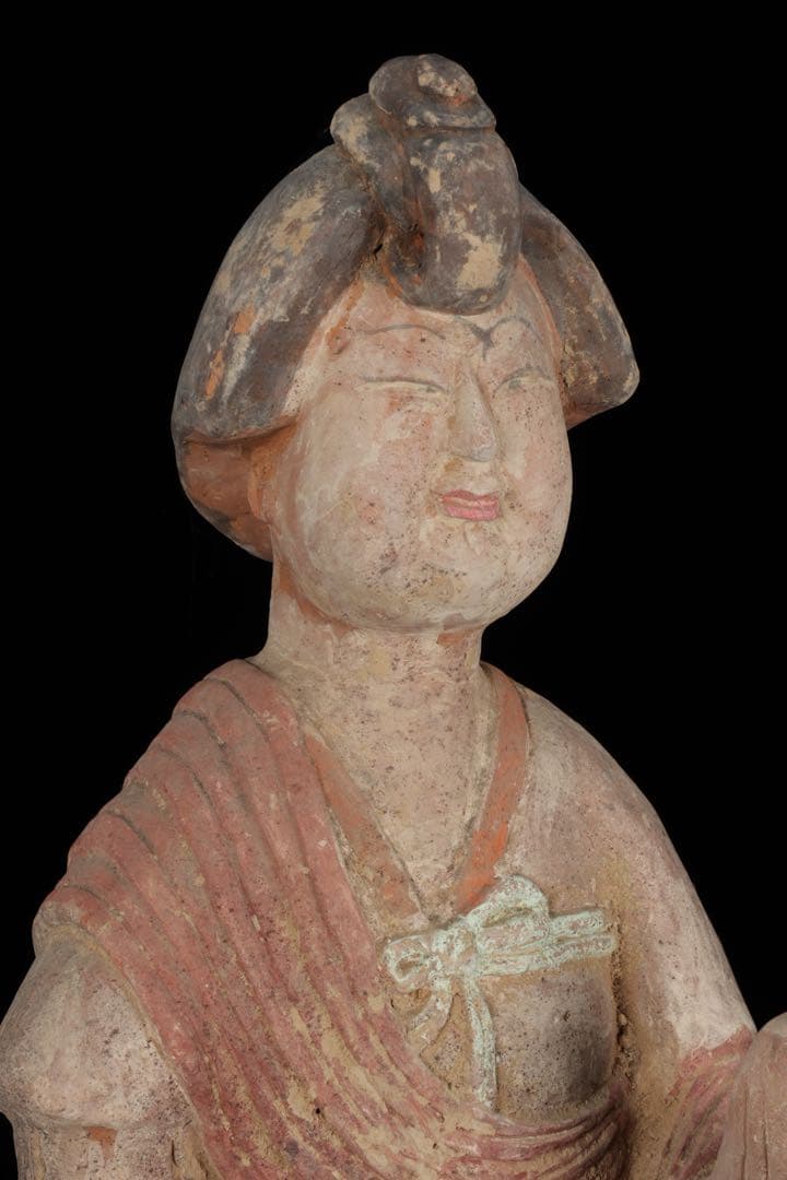 【中国古玩】加彩 婦女俑婦人 俑置物 高さ57㎝ 彩色残存 唐物 古美術 骨董品