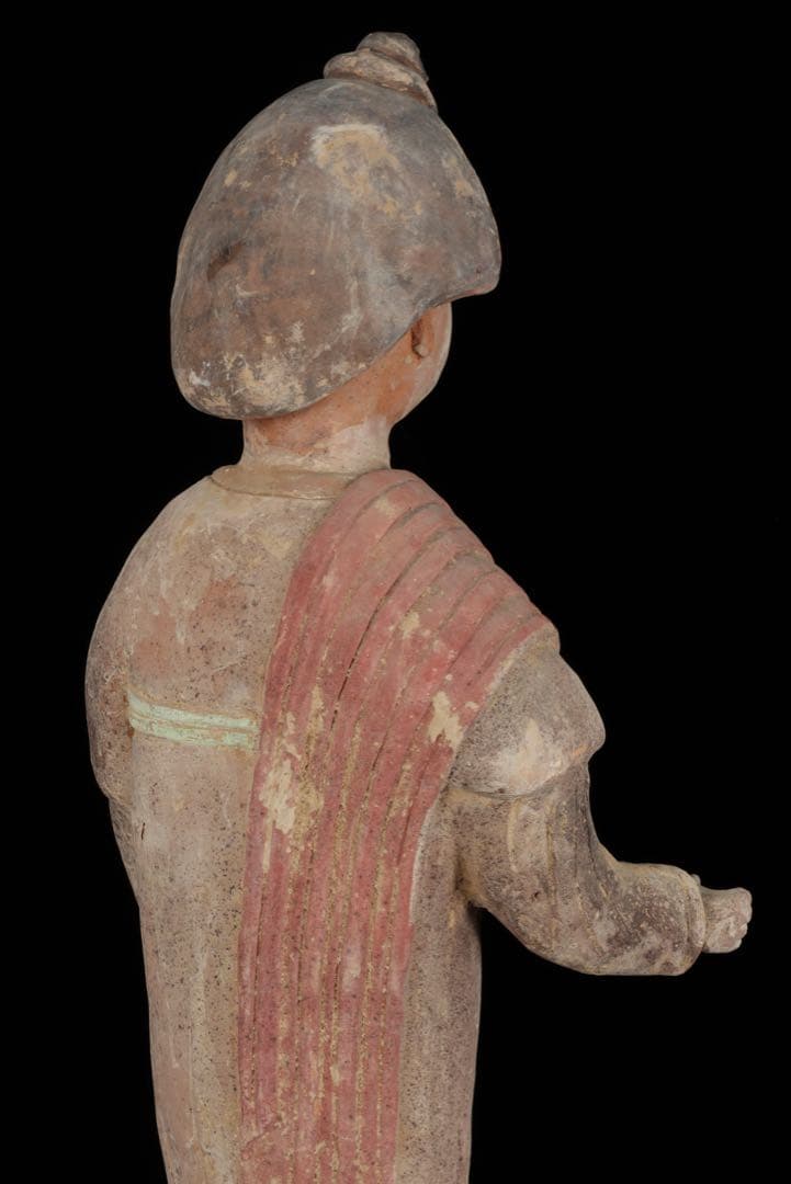 【中国古玩】加彩 婦女俑婦人 俑置物 高さ57㎝ 彩色残存 唐物 古美術 骨董品