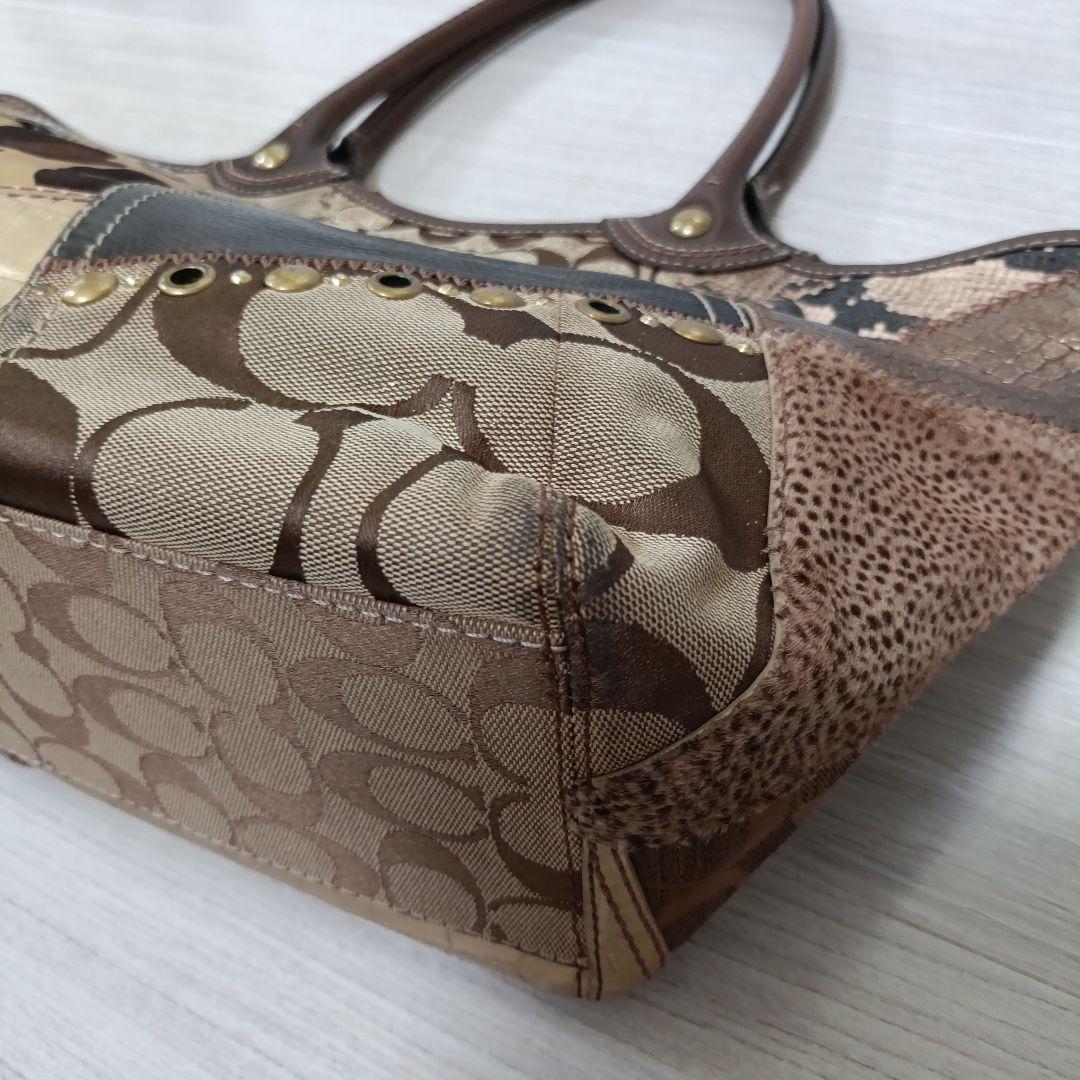 coach パッチワーク シグネチャー ブリーカー トートバッグ ブラウン