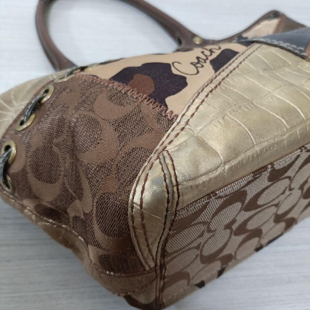 coach パッチワーク シグネチャー ブリーカー トートバッグ ブラウン