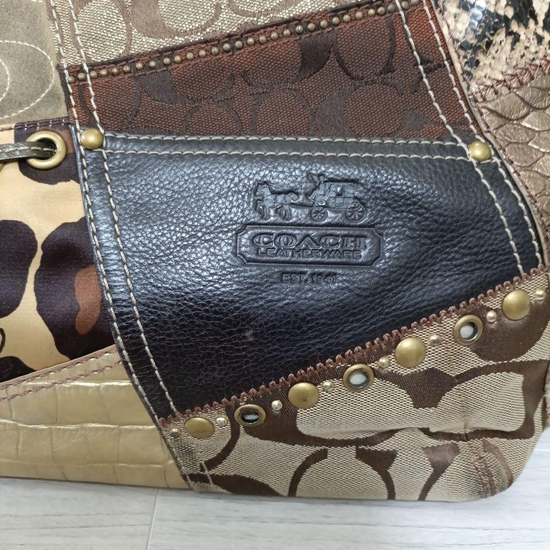 coach パッチワーク シグネチャー ブリーカー トートバッグ ブラウン