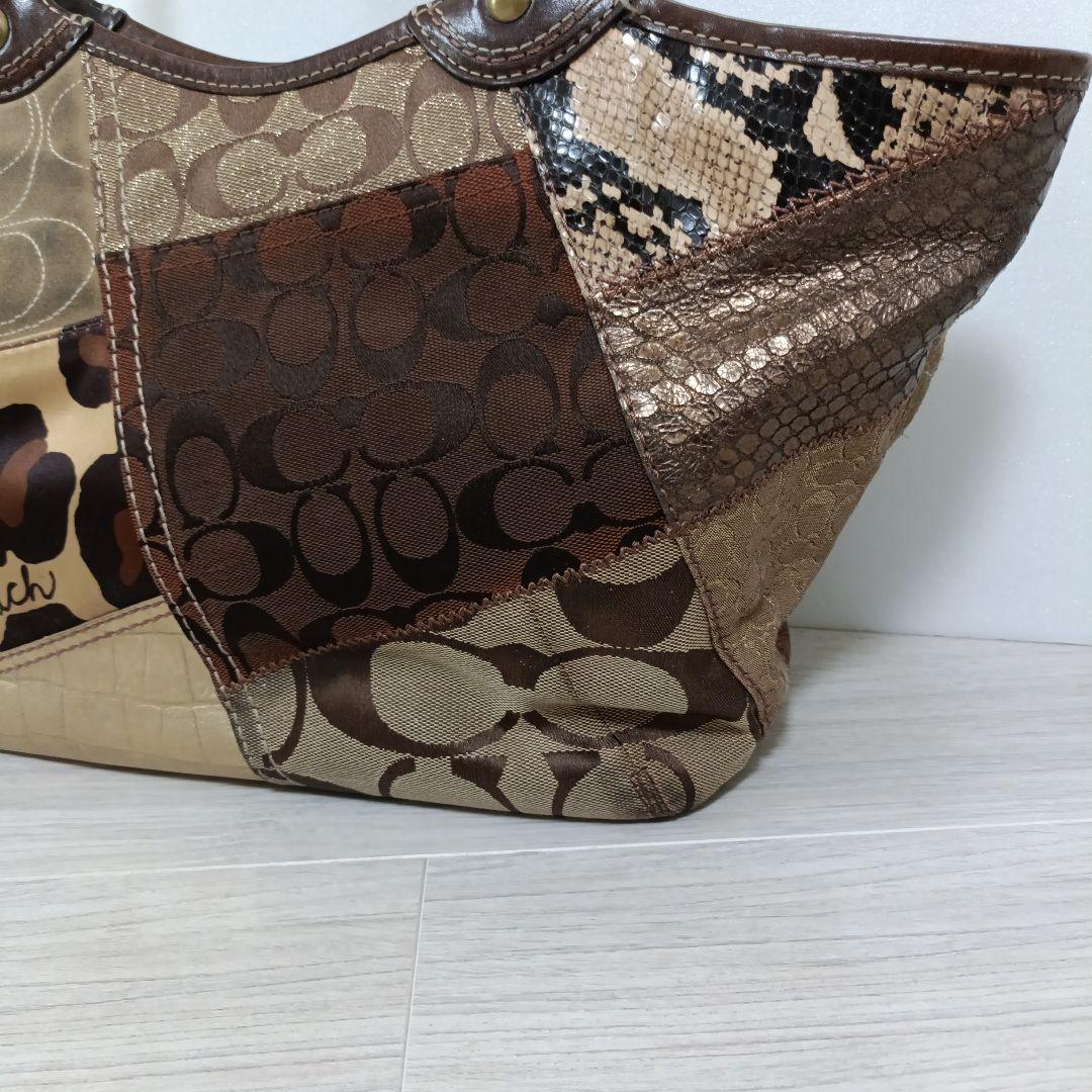 coach パッチワーク シグネチャー ブリーカー トートバッグ ブラウン