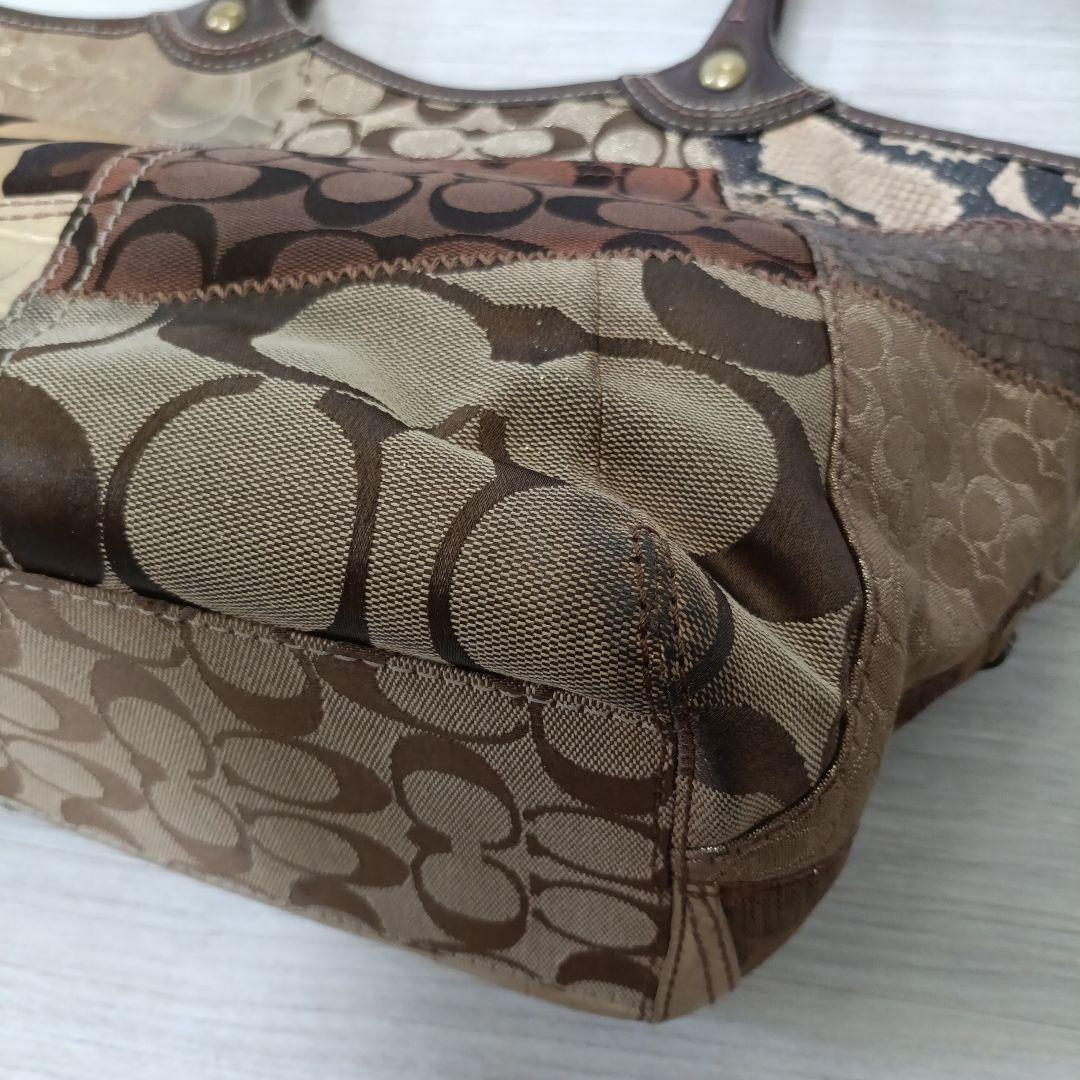 coach パッチワーク シグネチャー ブリーカー トートバッグ ブラウン
