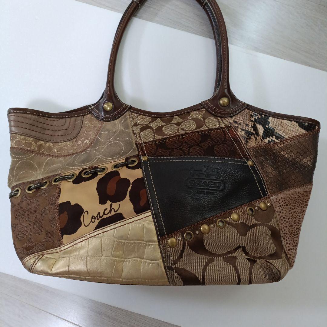coach パッチワーク シグネチャー ブリーカー トートバッグ ブラウン