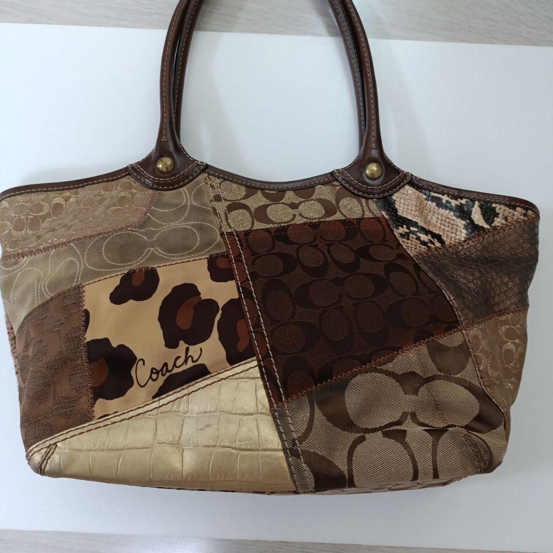 coach パッチワーク シグネチャー ブリーカー トートバッグ ブラウン