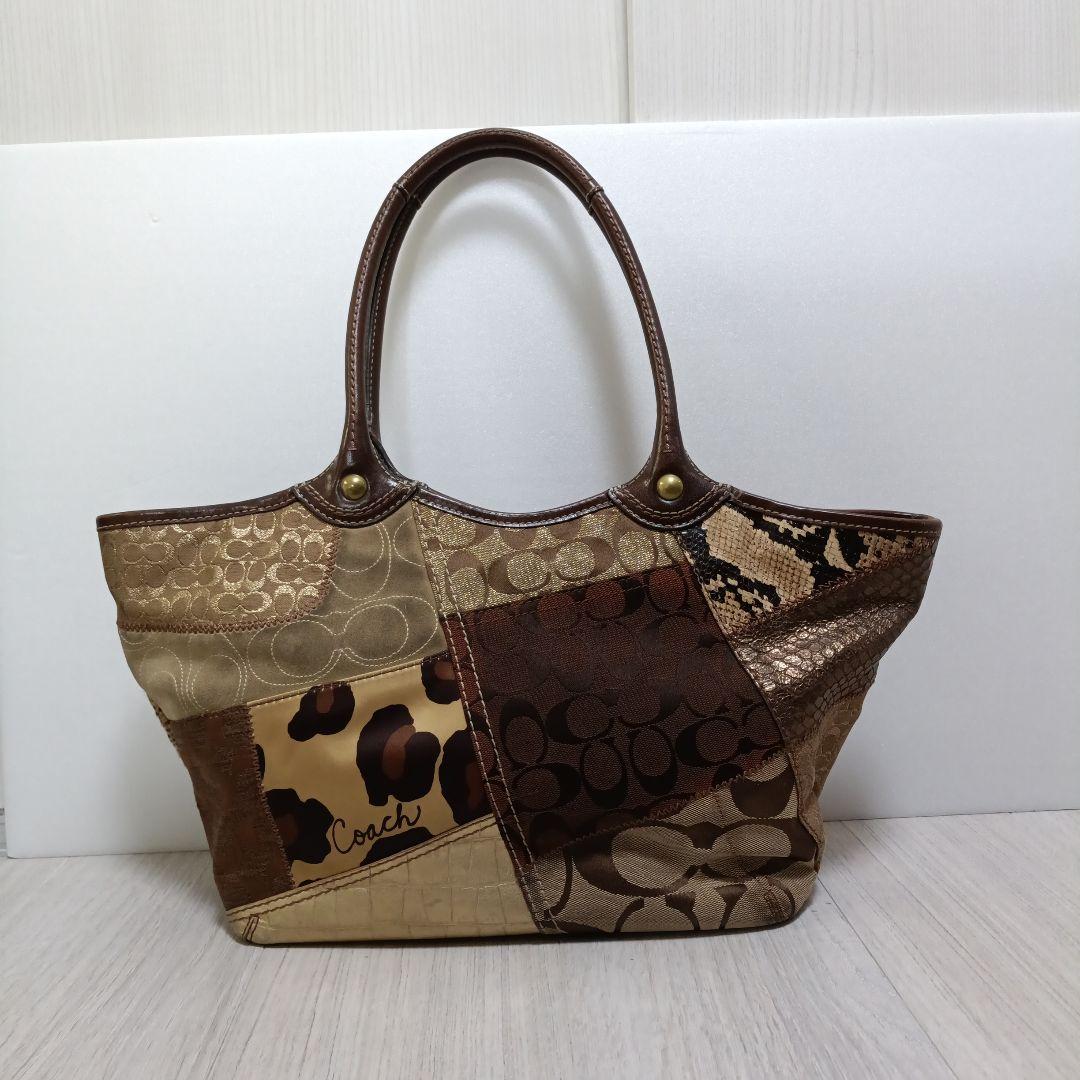 coach パッチワーク シグネチャー ブリーカー トートバッグ ブラウン