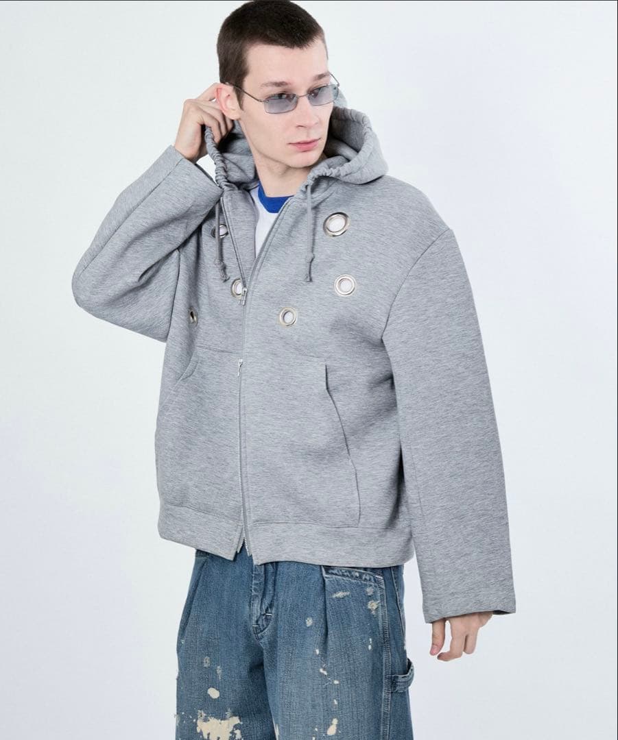 M TO R BIG EYELET STUCK HOODIE リング パーカー