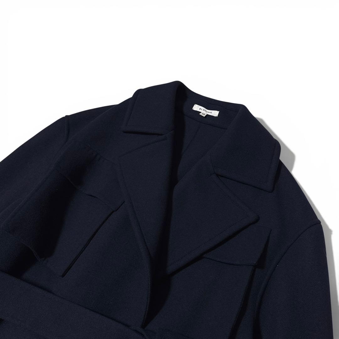 極美品✨️￥20万　ブラミンク　ウールダブルフェイス ボナカラーサファリコート　紺